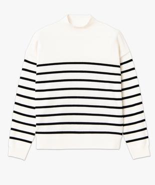 Pull à col montant en maille fine rayée femme vue4 - GEMO(FEMME PAP) - GEMO