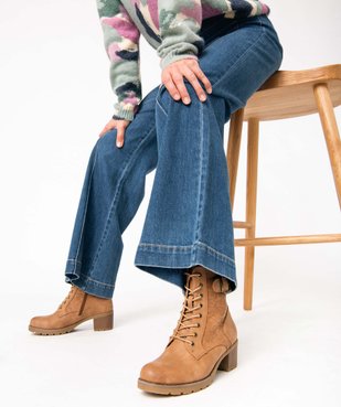 Boots femme à talon carré dessus uni avec motifs végétaux vue1 - GEMO(URBAIN) - GEMO
