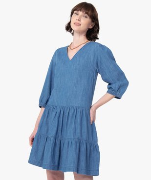 Robe femme en jean à manches longues vue1 - GEMO(FEMME PAP) - GEMO