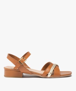 Sandale femme dessus en cuir à petit talon carré - TANEO vue1 - TANEO - GEMO