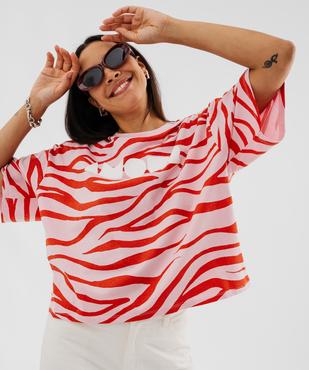 Tee-shirt manches courtes imprimé coupe oversize femme vue2 - GEMO 4G FEMME - GEMO