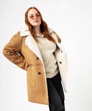 Manteau en suédine doublé sherpa femme grande taille vue1 - GEMO (G TAILLE) - GEMO