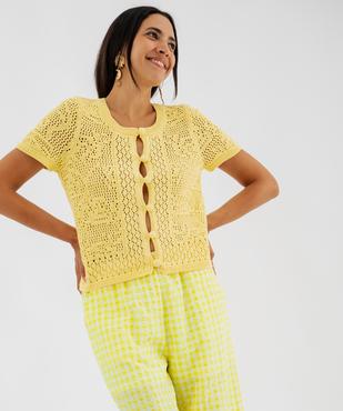 Gilet manches courtes en tricot ajouré femme vue3 - GEMO 4G FEMME - GEMO