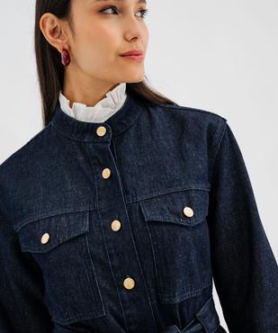 Veste longue en toile denim avec ceinture femme vue2 - GEMO 4G FEMME - GEMO