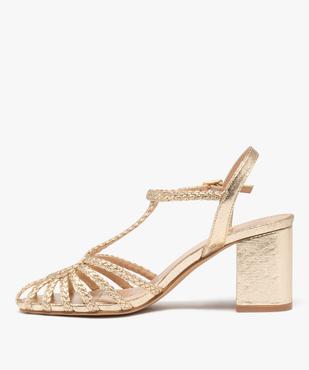Sandales femme à talon carré avec bout semi-fermé et brides tressées unies vue3 - GEMO(URBAIN) - GEMO