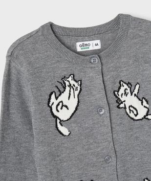 Gilet à col rond avec motifs chats fille vue2 - GEMO 4G FILLE - GEMO