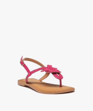 Sandales femme à talon plat et brides entre-doigts tressées en cuir vue2 - GEMO (CASUAL) - GEMO
