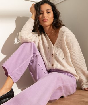 Gilet col V en maille ajourée femme vue1 - GEMO(FEMME PAP) - GEMO