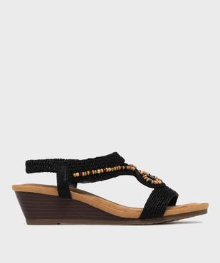 Sandales à talon compensé à brides tressées et perlées femme vue1 - EMILIA ROSA - GEMO