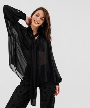 Blouse manches longues en voile transparent et col lavallière femme vue3 - GEMO(FEMME PAP) - GEMO