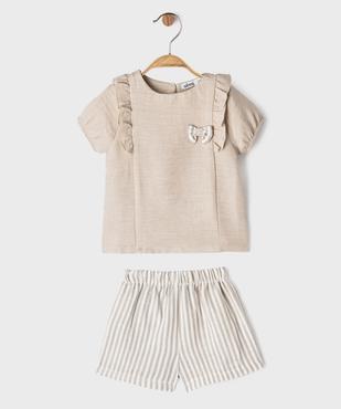 Ensemble 2 pièces blouse manches courtes + short bébé fille vue1 - GEMO(BEBE DEBT) - GEMO