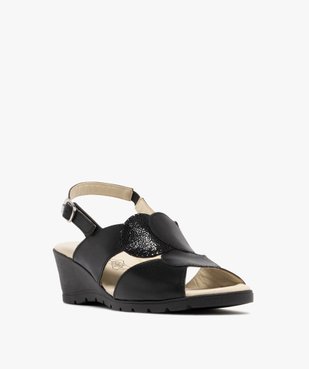 Sandales femme confort à talon compensé en cuir avec semelle crantée et ronds fantaisie vue2 - GEMO 4G FEMME - GEMO