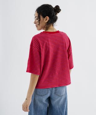 Tee-shirt manches courtes coupe large en jersey de coton rayé femme vue3 - GEMO 4G FEMME - GEMO