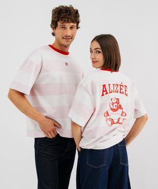 Tee-shirt mixte manches courtes à larges rayures et imprimé dos - LuluCastagnette X Alizée vue1 - LULUCASTAGNETTE - GEMO