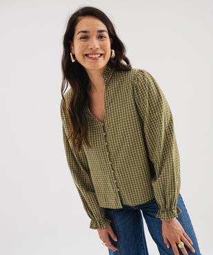 Chemise col V volanté et manches blousantes à carreaux femme vue4 - GEMO(FEMME PAP) - GEMO