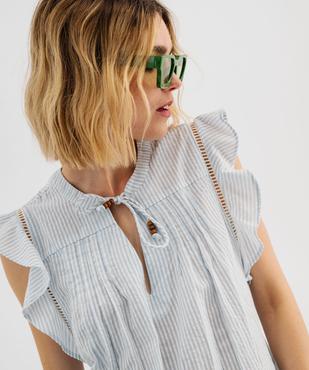 Blouse manches courtes à rayures en gaze de coton femme vue2 - GEMO(FEMME PAP) - GEMO