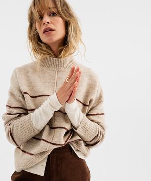 Pull rayé à col cheminée coupe loose femme vue2 - GEMO(FEMME PAP) - GEMO
