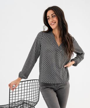 Tee-shirt à manches longues et col V en maille texturée femme vue5 - GEMO 4G FEMME - GEMO