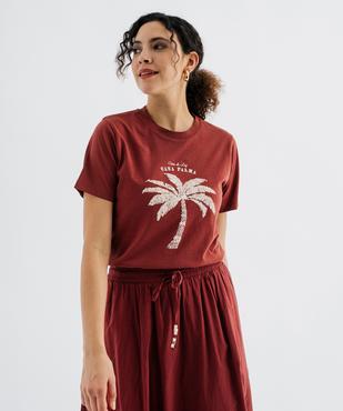 Tee-shirt manches courtes en jersey de coton imprimé à col festonné femme vue1 - GEMO(FEMME PAP) - GEMO