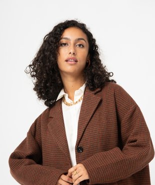 Manteau femme en drap de laine motif pied-de-poule vue2 - GEMO(FEMME PAP) - GEMO