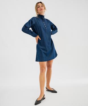 Robe courte aspect denim avec col à volants femme vue1 - GEMO 4G FEMME - GEMO