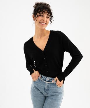 Gilet col V en maille fine unie femme vue1 - GEMO 4G FEMME - GEMO