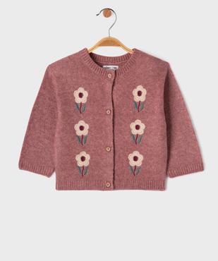 Gilet à col rond avec fleurs brodées bébé fille vue1 - GEMO 4G BEBE - GEMO