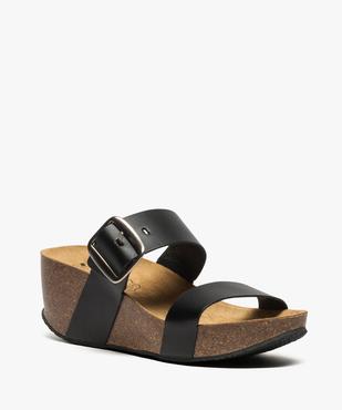 Mules femme à et talon compensé et larges brides en cuir vue2 - GEMO(URBAIN) - GEMO
