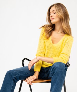 Pull léger à col V en maille ajourée femme vue1 - GEMO(FEMME PAP) - GEMO