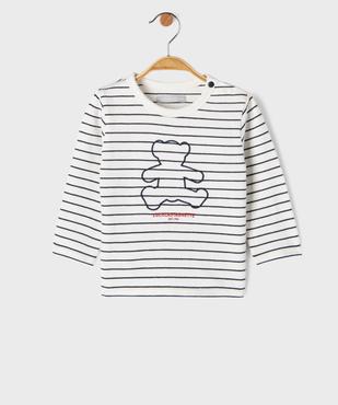 Tee-shirt manches longues à rayures et motif ourson bébé garçon - LuluCastagnette vue1 - LULU CASTAGNETTE GEMO FOR GOOD - GEMO
