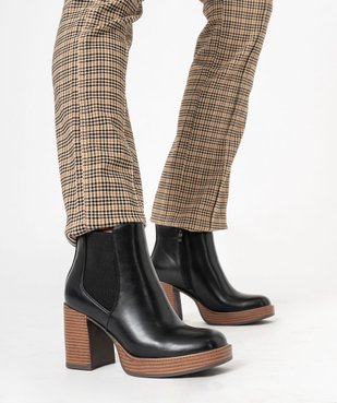 Boots femme à talon flare et semelle plateforme avec bout carré vue1 - FOLLOW ME - GEMO