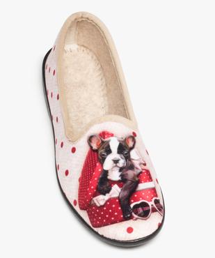 Chaussons femme en velours ras imprimés bouledogue vue5 - GEMO 4G FEMME - GEMO