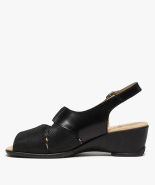 Sandales femme confort compensées dessus cuir uni vue3 - GEMO (CONFORT) - GEMO