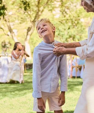 Chemise manches longues à col mao et rayures garçon vue1 - GEMO (ENFANT) - GEMO