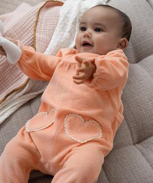 Pyjama en velours avec coeurs brodés bébé fille vue5 - GEMO 4G BEBE - GEMO