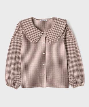 Chemise à col Claudine et motif vichy fille vue1 - GEMO (ENFANT) - GEMO