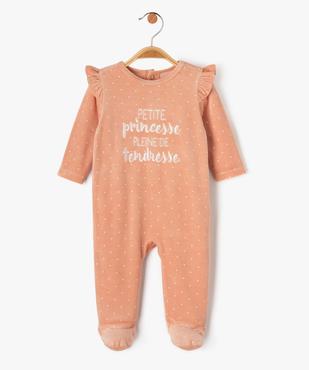Pyjama dors-bien en velours avec volants sur les épaules bébé fille vue1 - GEMO(BB COUCHE) - GEMO