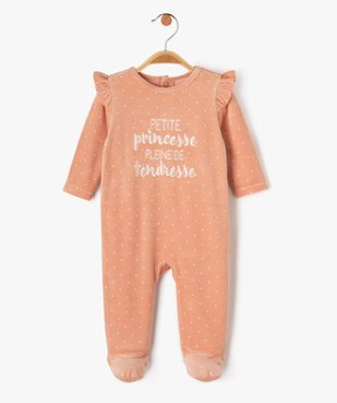 Pyjama dors-bien en velours avec volants sur les épaules bébé fille vue1 - GEMO(BB COUCHE) - GEMO