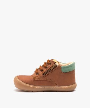 Chaussures premiers pas bébé garçon unies en cuir et à zip - NA! vue3 - NA! - GEMO