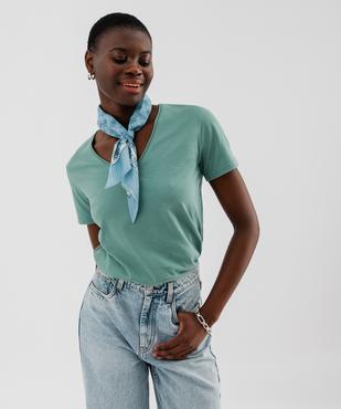 Tee-shirt à manches courtes avec col V roulotté femme vue1 - GEMO(FEMME PAP) - GEMO