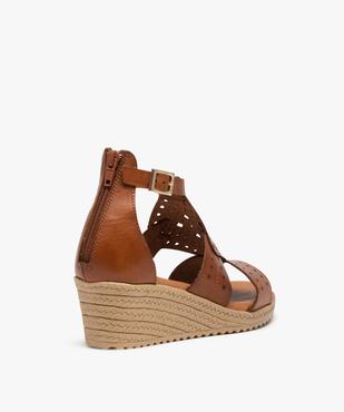 Sandales femme compensées dessus cuir ajouré vue4 - GEMO(URBAIN) - GEMO