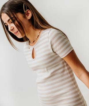 Robe tee-shirt longue en maille côtelée rayée fille vue7 - GEMO 4G FILLE - GEMO