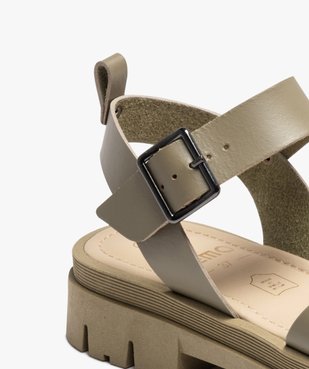 Sandales femme unies en cuir à épaisse semelle crantée vue6 - GEMO (CASUAL) - GEMO