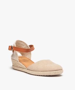 Sandales femme à petit talon compensé dessus cuir vue2 - GEMO (CASUAL) - GEMO
