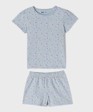 Pyjashort en jersey de coton à motifs fleuris fille vue1 - GEMO 4G FILLE - GEMO