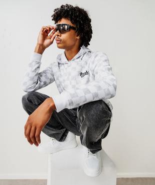 Sweat à capuche à motifs damier garçon vue6 - GEMO 4G GARCON - GEMO