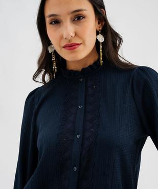 Chemise manches longues en maille texturée et dentelle femme vue2 - GEMO(FEMME PAP) - GEMO