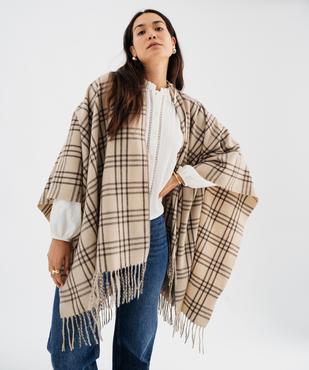 Poncho à carreaux avec franges femme vue2 - GEMO (ACCESS) - GEMO
