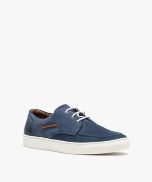 Chaussures bateau homme dessus en cuir uni à semelle contrastante - Taneo vue2 - TANEO - GEMO