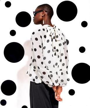 Blouse à pois en voile avec lien dans le dos femme vue2 - GEMO(FEMME PAP) - GEMO